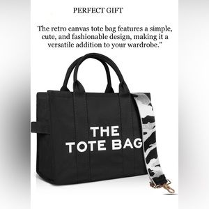 The Tote Bag Black Canvas Crossbody, Traveler Handbag with Waterproof Exterior